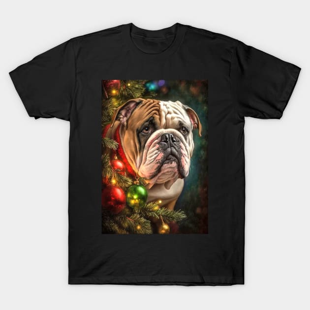 English Bulldog Christmas Holiday Card, Stickers T-Shirt by candiscamera